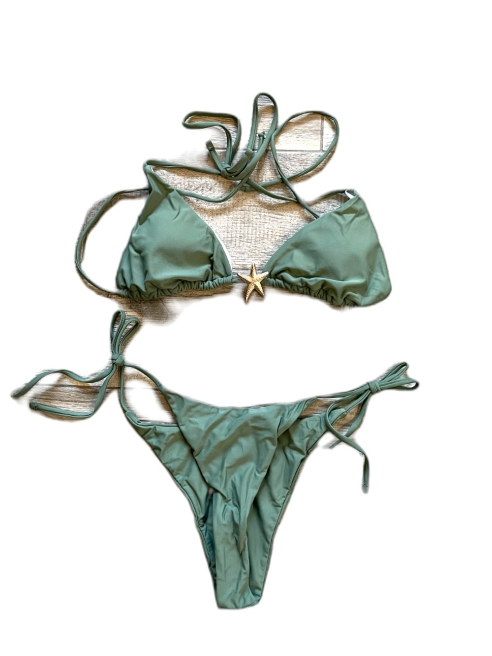 2 PC HALTER TRIANGLE STARFISH METAL BIKINI SET BATHING SUIT NEW SIZE SMALL